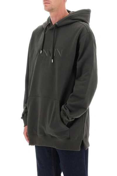 Shop Lanvin Hoodie With Curb Embroidery Men In Green