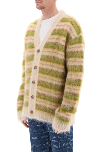Shop Marni Brushed Cardigan In Striped Mohair Men In Multicolor
