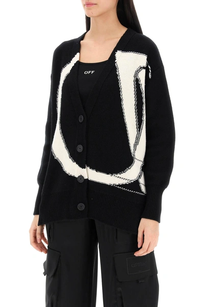 Shop Off-white Cardigan With Maxi Ow Logo Women In Multicolor