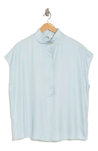 Shop Vince Stand Collar Silk Blend Shirt In Topaz
