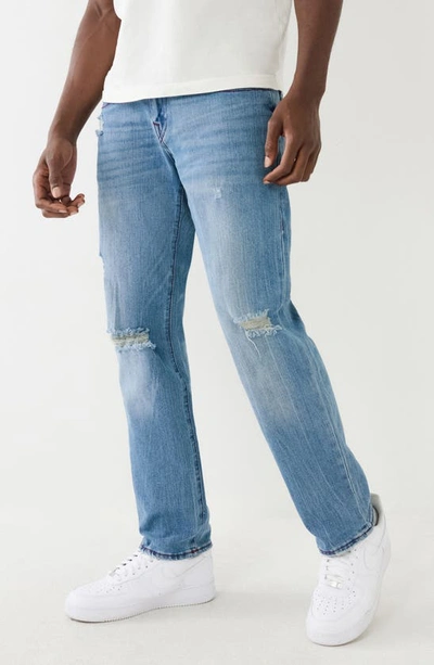 Shop True Religion Brand Jeans Geno Slim Fit Jeans In Big Sandy Mid Wash With Rips