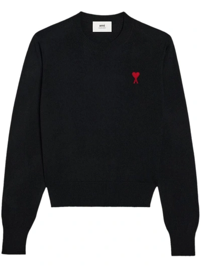 Shop Ami Alexandre Mattiussi Ami Paris Ami De Coeur Wool Sweater In Black