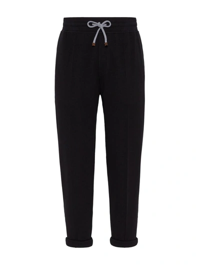 Brunello Cucinelli Logo Printed Drawstring Track Pants In Black