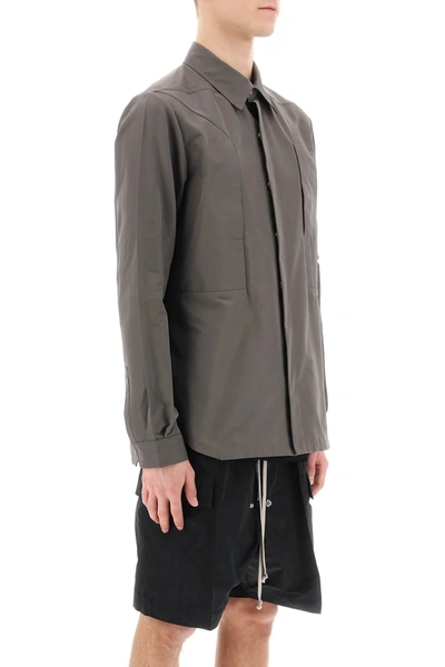 Shop Rick Owens Faille Overshirt With Fog Pockets Men In Gray