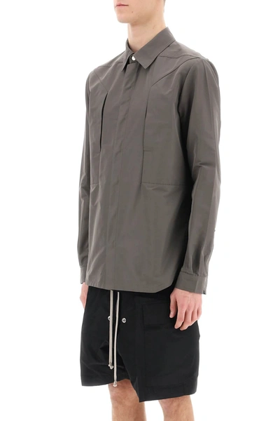 Shop Rick Owens Faille Overshirt With Fog Pockets Men In Gray