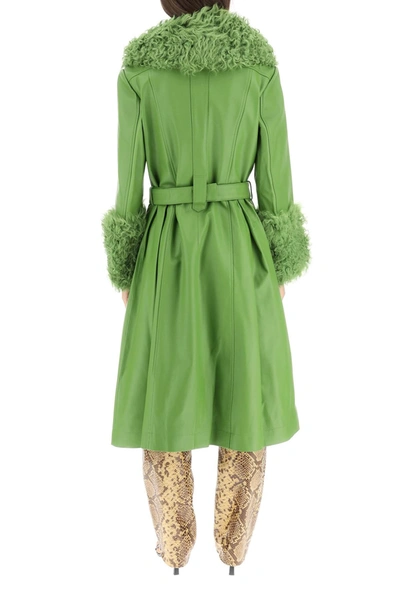 Shop Saks Potts Foxy Leather And Shearling Long Coat Women In Green