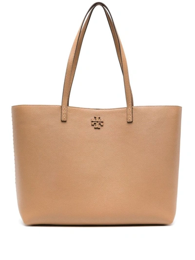 Shop Tory Burch Mcgraw Leather Tote Bag In Beige