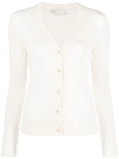 Shop Tory Burch Wool And Silk Blend Cardigan In White