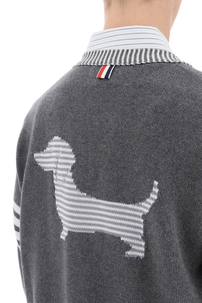 Shop Thom Browne Cotton Cardigan With Hector Intarsia Men In Gray
