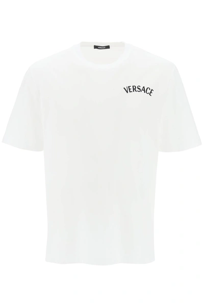 Shop Versace Milano Stamp Crew-neck T-shirt Men In White