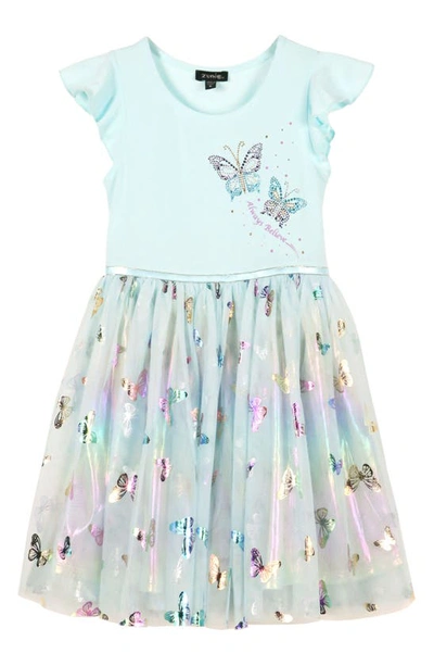 Shop Zunie Kids' Flutter Sleeve Dress In Aqua Multi