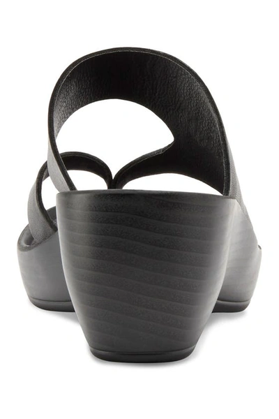 Eastland Laurel Leather Memory Foam Flip-flop Wedge Sandal In Black