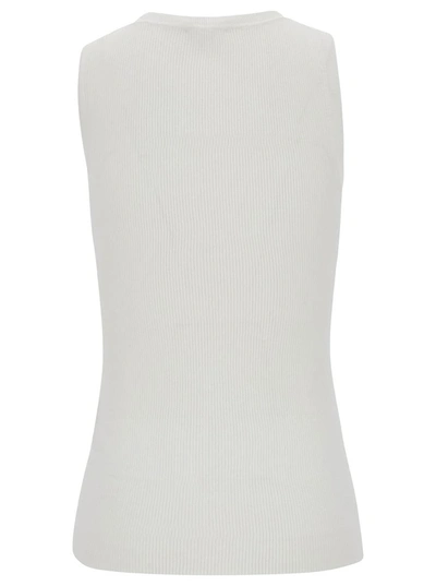 Shop P.a.r.o.s.h White Ribbed Tank Top With U Neckline In Cotton Blend Woman