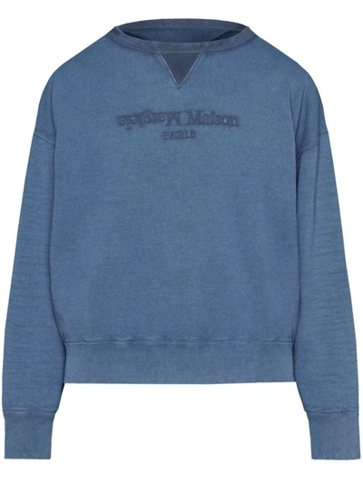 Shop Maison Margiela Logo Cotton Sweatshirt In Blue