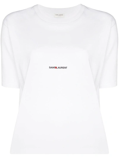 Shop Saint Laurent Logo Cotton T-shirt In White