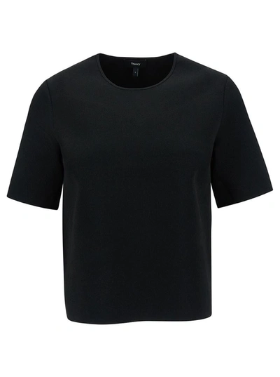 Shop Theory Black T-shirt With U Neckline In Viscose Blend Woman