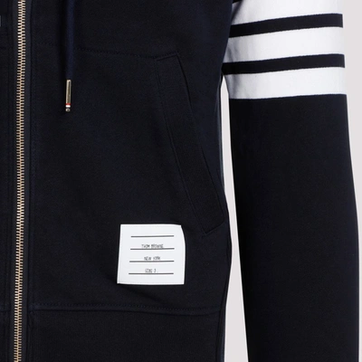 Shop Thom Browne Classic Zip Hoodie Sweatshirt In Blue