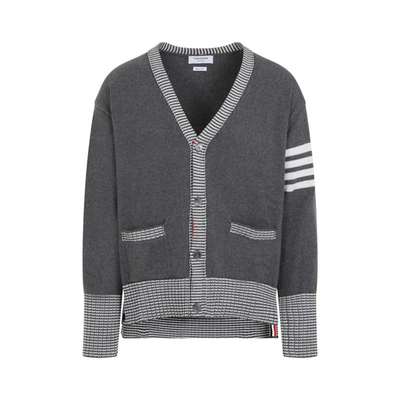Shop Thom Browne Thome Browne Hector Icon Intarsia V Neck Cardigan Sweater In Grey
