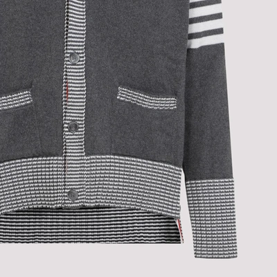 Shop Thom Browne Thome Browne Hector Icon Intarsia V Neck Cardigan Sweater In Grey