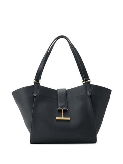 Shop Tom Ford Leather Medium Tote Bag In Black