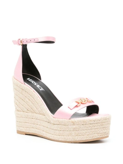 Shop Versace La Medusa Satin Wedge Sandals In Pink