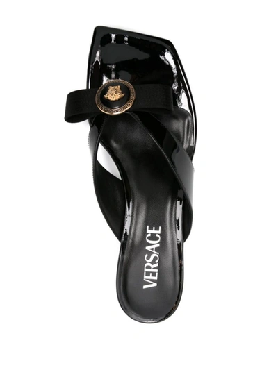 Shop Versace La Medusa Patent Leather Sandals In Black