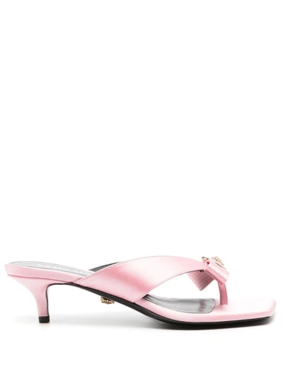 Shop Versace La Medusa Satin Sandals In Pink