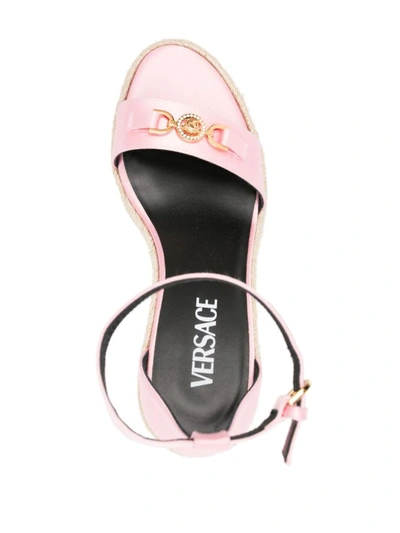 Shop Versace La Medusa Satin Wedge Sandals In Pink