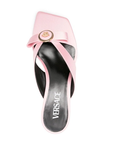 Shop Versace La Medusa Satin Sandals In Pink