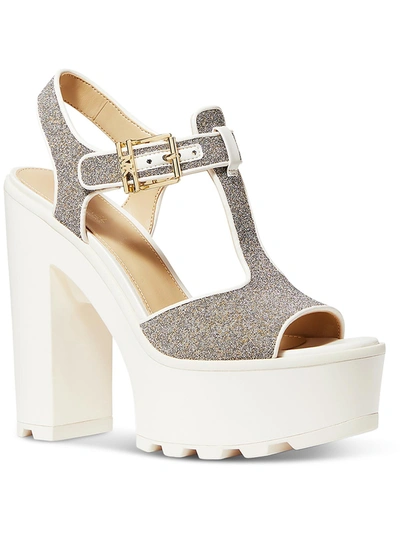 Shop Michael Michael Kors Sinead Womens Faux Leather Embellished Platform Sandals In White