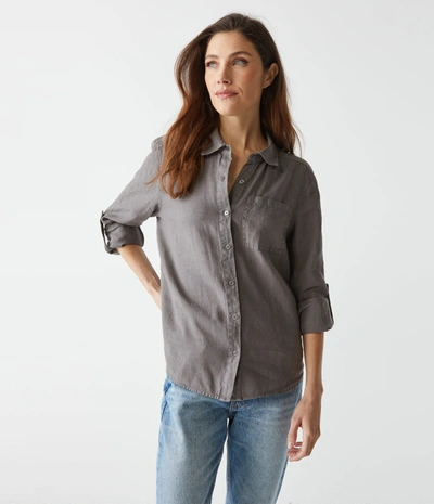 Shop Michael Stars Spencer Linen Button Down Top In Oxide