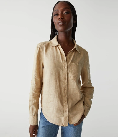 Michael Stars Spencer Linen Button Down Top In Natural