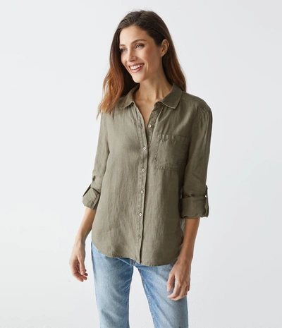 Shop Michael Stars Spencer Linen Button Down Top In Camo