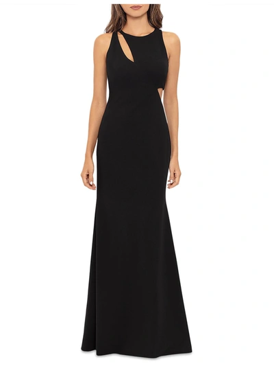 Shop Aqua Womens Crepe Long Evening Dress In Black