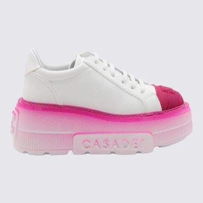 Shop Casadei White And Pink Leather Sneakers In White/fuchsia