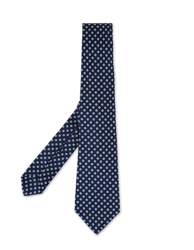 Shop Kiton Navy Tie With Daisies In Blue