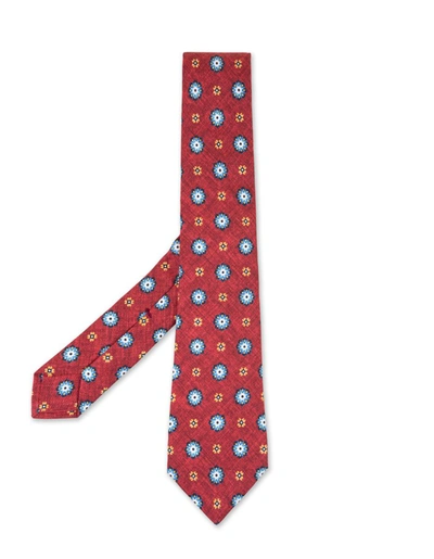 Shop Kiton Tie With Flower Pattern In Red