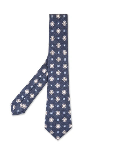 Shop Kiton Navy Tie With Flower Pattern In Blue