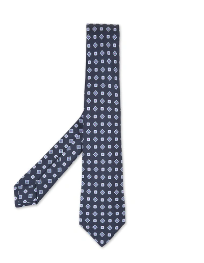 Shop Kiton Tie With Geometric Micro Pattern In Blue
