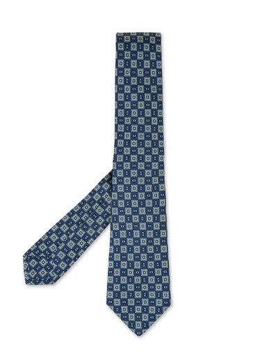 Shop Kiton And Green Tie With Geometric Micro Pattern In Blue