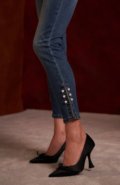 Shop Cece Faux Pearl Detail Skinny Jeans In True Blue