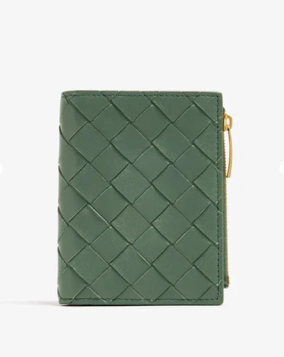 Shop Bottega Veneta Small Intrecciato Bi-fold Zip Wallet In Green