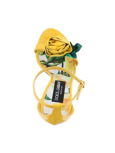 Shop Dolce & Gabbana Patent Leather Sandals With  Flower In Yellow & Orange