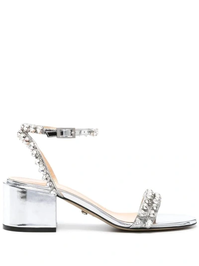 Shop Mach & Mach Audrey Crystal Round Toe Mirror Sandal Shoes In Grey