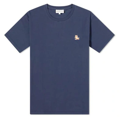 Shop Maison Kitsuné "chillax Fox" T-shirt With Logo On Chest In Blue