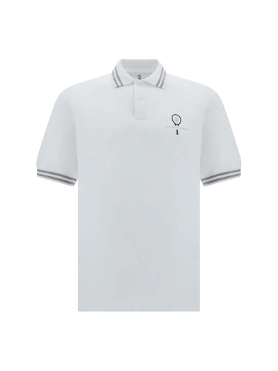 Shop Brunello Cucinelli Polo Shirt In Bianco+grigio+argilla+grigio Medio