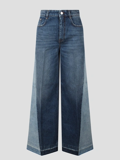 Shop Stella Mccartney Two- Tone Wide Leg Jeans In Blue