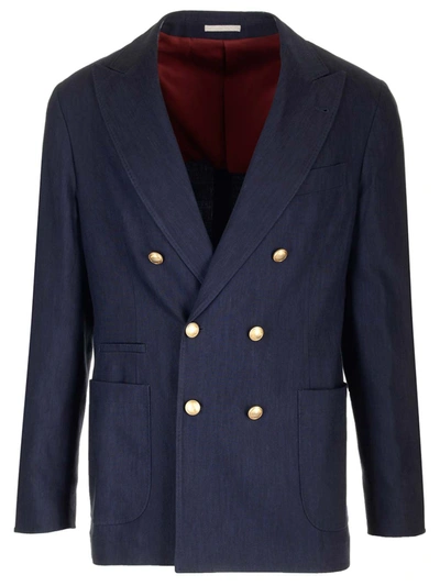Shop Brunello Cucinelli Double Breasted Jacket In Blue