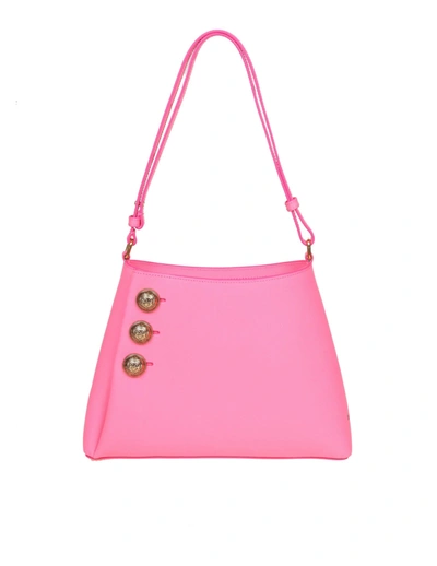 Shop Balmain Emblem Shoulder Bag In Pink Leather In Bubblegum