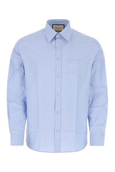 Shop Gucci Light-blue Poplin Shirt In Default Title